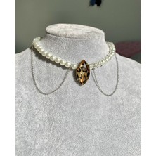 Pinky Lady Cam Incili Ayarlanabilir Parlak Leopar Taşlı Choker Kolye