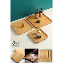 3lü Gourmet Kare Bambu Kahvaltı Peynir Tabağı Pasta Servis Sunum Tepsi Ikramlık Bambu Tabak Seti