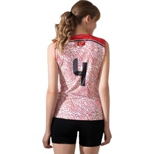 Domin Spor Kadın Kırmızı Beyaz Likralı Tek Üst Voleybol Forması Volleyball Jerseys DMNS8759