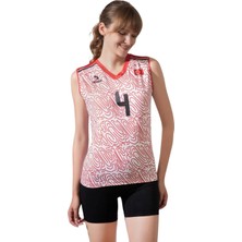 Domin Spor Kadın Kırmızı Beyaz Likralı Tek Üst Voleybol Forması Volleyball Jerseys DMNS8759