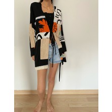 Kadın Oversize Özel Tasarım Patchwork Önden Bağlamalı Kuşaklı Kimono