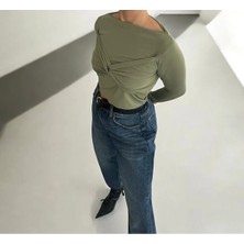 Düğüm Bağlama Tasarım Kayık Yaka Jarse Bluz