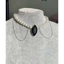 Pinky Lady Cam Incili Ayarlanabilir Siyah Parlak Taşlı Choker Kolye