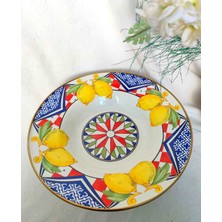 Çini Limon Dekoratif Ayakli Emaye Meyvelik Salata Kasesi 30  cm  Çap Büyük Boyi