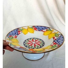 Çini Limon Dekoratif Ayakli Emaye Meyvelik Salata Kasesi 30  cm  Çap Büyük Boyi