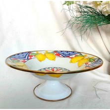 Çini Limon Dekoratif Ayakli Emaye Meyvelik Salata Kasesi 30  cm  Çap Büyük Boyi