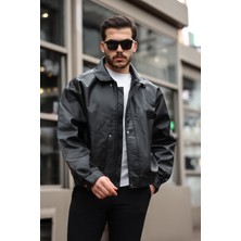 Prifaldi Erkek Siyah Oversize Vintage Deri Ceket