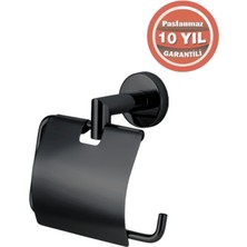 Çelik Banyo Paslanmaz Pirinç Flora Kağıtlık Kapaklı Mat Siyah