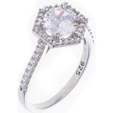 Nagiss 7mm Zirkon Taşlı Altıgen Model 925 Ayar Gümüş Kadın Tektaş Yüzük