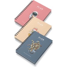 Deep Notebook 3'lü Set Süresiz Planlayıcı Ajanda A5 Spiralli -Astoronot- Tasarım