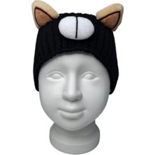 Spteks Kız Çocuk Pofuduk Ayıcık Maskot ve Figürlü Siyah Renk Yün Örgü Saç Bandı Bandana