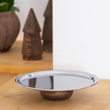 Beige & Stone Ahşap Ayaklı Metal 23 cm Tatlı Meyve Servis/sunum Tepsisi