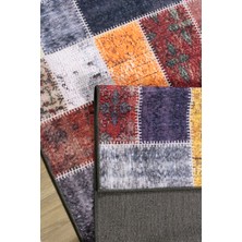 Melaris Halı Vintage Eskitme Patchwork Yıkanabilir Şönil Kilim Pamuk Taban Dokuma Halı Oturma Odası Salon Balkon Mutfak Halısı