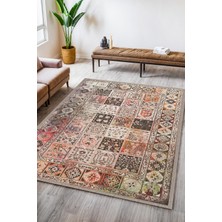 Melaris Halı Vintage Eskitme Bohem Yıkanabilir Şönil Kilim Pamuk Taban Dokuma Halı Oturma Odası Salon Balkon Mutfak Halısı