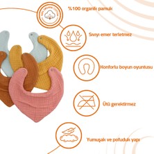 6-24 ay 4'lü Organik Pamuk 4kat Multi Müslin Fular ,yakalık Kız - Erkek Bebek Salya ve Mama Önlük mint,hardal,karamel,nar çiçeği