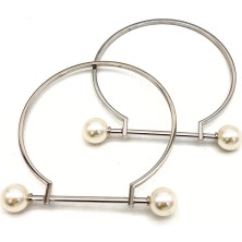 Angel Çanta Aksesuar 9 cm Incili Gümüş  Renk Incili Metal Çanta Sapı