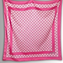Pembe Eşarp Ipeksi Twill Saten Çintemani Desenli