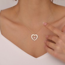 Vaoov 925 Ayar Gümüş Kalp Taşlı Dokulu Kalp Çerçeve Kolye