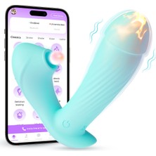 Feel Shop Şarjlı Telefon Kontrollü Isıtmalı G-Spot Klitoris Emiş Uyarıcı Yapay Penis Giyilebilen Vibratör