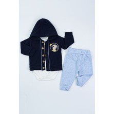 Yavru Aslan Desenli Pamuk Kapşonlu Zıbın Uzun Kollu Erkek Bebek 3'lü Takım Alt Üst Erkek Bebek Takım