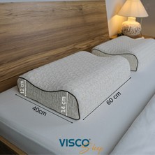 Visco Sleep Ortopedik Yastık Visco Yastık Atella Boyun Destekli Yastık Doğal Keten Kılıflı Yastık 60x40x14-12  cm
