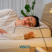 Visco Sleep Ortopedik Yastık Visco Yastık Atella Boyun Destekli Yastık Doğal Keten Kılıflı Yastık 60x40x14-12  cm
