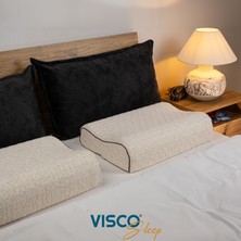 Visco Sleep Ortopedik Yastık Visco Yastık Atella Boyun Destekli Yastık Doğal Keten Kılıflı Yastık 60x40x14-12  cm