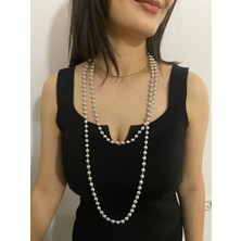 Smy Bag Tasarım Gümüş Rengi Inci Kolye Gri