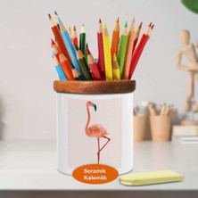 Asilmeydan Sevimli Pembe Hayvan Flamingo Ahşaplı Seramik Kalemlik - 86936