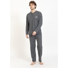 Erkek Koyu Füme Gri  Battal Büyük Beden Pamuklu Pijama Takımı