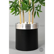 Biçiçek Yapay Bambu Ağacı 140 cm Siyah Gümüş Metal Saksıda
