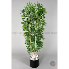 Biçiçek Yapay Bambu Ağacı 140 cm Siyah Gümüş Metal Saksıda