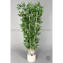 Biçiçek Yapay Bambu Ağacı 140 cm Krem Gümüş Metal Saksıda