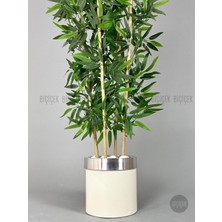 Biçiçek Yapay Bambu Ağacı 140 cm Krem Gümüş Metal Saksıda