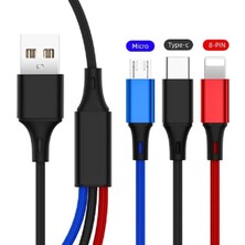 Case World 3 In 1 Çoklu 2AMPER Type-C Micro Lightning 120 cm Hızlı Şarj ve Data Kablosu