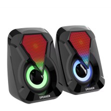 1053 Pc Laptop Bilgisayar Hoparlörü Rgb Işıklı Oyuncu Hoparlörü 3.5mm Jack Kablolu  1+1 Ses Sistemi USB Speker 6W Stereo