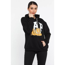 Gülseli Kadın Kapüşonlu Baskılı Şardonlu Sweatshirt
