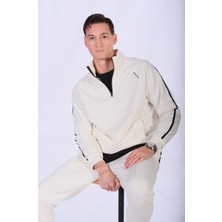 Regular Fit Hakim Yaka Şerit Detaylı Sweatshirt