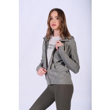 Slim Fit Kaşkorse Kapşonlu ve Fermuarlı Sweatshirt
