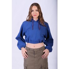 Oversize Kapüşonlu Mavi Sweatshirt