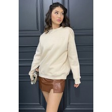 Gülseli Kalp Nakışlı Üç Iplik Şardonlu Kadın Sweatshirt