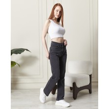 Modaca Kadın Yüksek Bel Boyfriend Füme Jeans