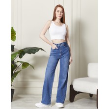 Modaca Kadın Yüksek Bel Boyfriend Mavi Jeans