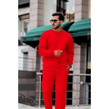 Erkek Spor Model Paçası Lastikli Bisiklet Yaka Eşofman Takımı