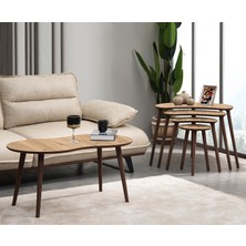 Moon 4lü Dörtlü Mdf Ahşap Zigon Sehpa ve Orta Sehpa Seti - Meşe