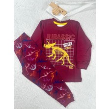 Miny Kids Dinozor Desen Bordo Erkek Çocuk Pijama Takım