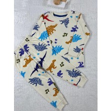 Miny Kids Dinozor Desen Krem Renk Erkek Çocuk Pijama Takım