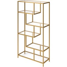 Tolia Home Modern 6 Raflı Gold Renk Metal Iskeletli Cam Raflı Aksesuar Rafı Kitaplık