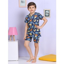 Miny Kids Dinozor Desenli Şortlu Lacivert Pijama Takımı
