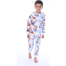 Miny Kids Dinozor Desen Beyaz Erkek Çocuk Pijama Takım